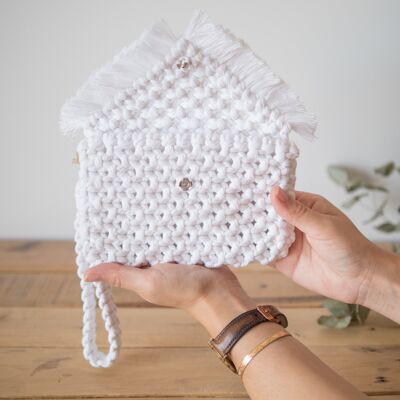 Macrame pouch & handle duo | white
