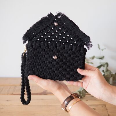 Macrame pouch & handle duo | black