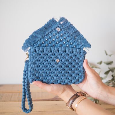 Macrame pouch & handle duo | denim blue