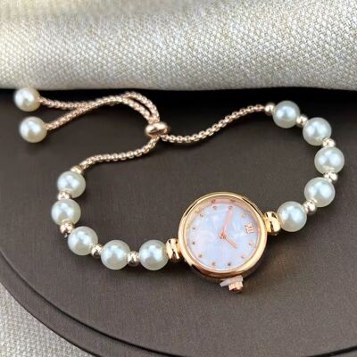 Elegant Rose Gold Beaded Dial Bracelet Watch