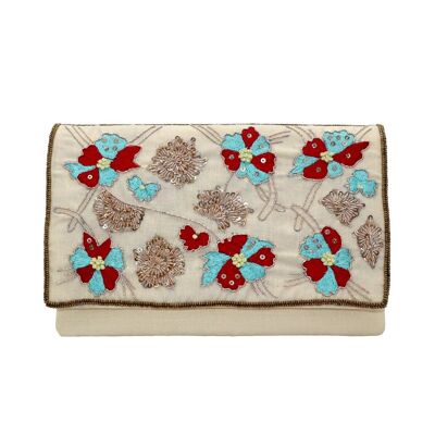 Bolso Sobre Carmesí Beige. Rojo y Azul Turquesa