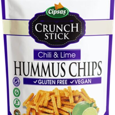 Chipsas Crunch Stick, chips di ceci vegani senza glutine al gusto di peperoncino e lime con olio d'oliva, 85 g