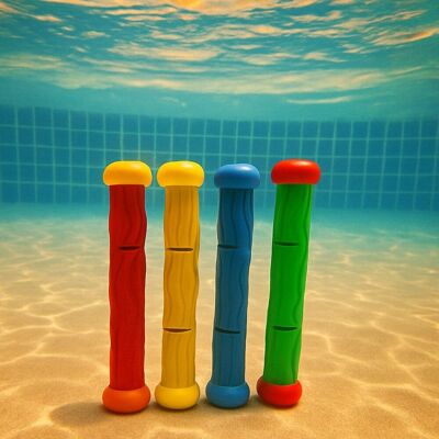 Set of 4 Multicolored Diving Sticks for Swimming Pool Water Game for Learning to Swim