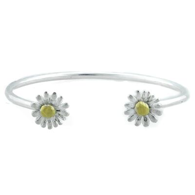 Silver cuff with daisies – handmade in France