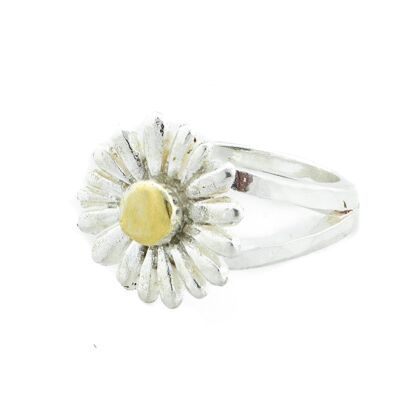 Silver open ring with daisy handmade in France