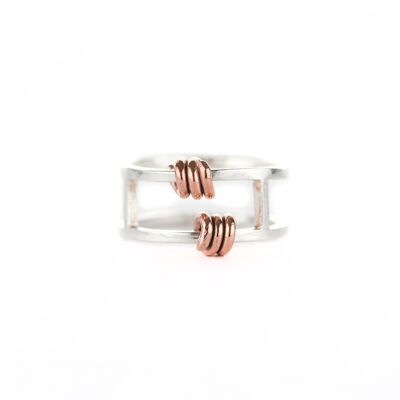 Double silver ring with copper spirals – handmade in France