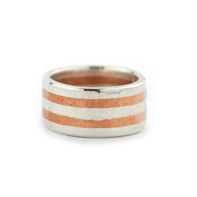Handmade silver and copper striped ring