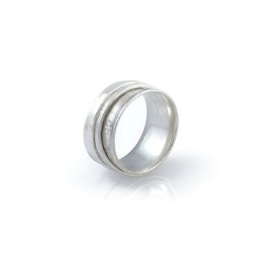 Handcrafted sterling silver spinning ring with 2 silver moving rings