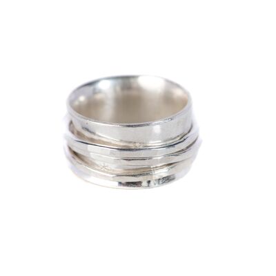 Handcrafted sterling silver spinning ring with 3 silver moving rings