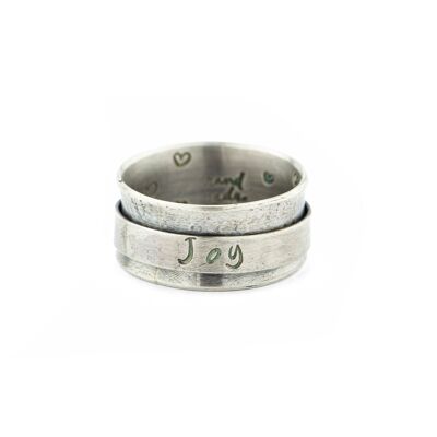 Handmade Spinning Ring with Inspirational Message "Love Joy Peace"