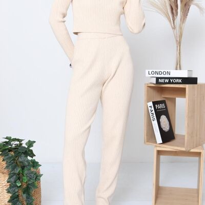Ribbed Knit Set – Long Sleeve Top & High Waisted Pants