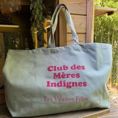 XXL cotton bag "Club of Unworthy Mothers" in Celadon color