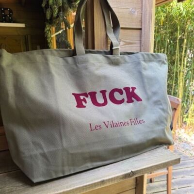 XXL cotton bag "FUCK" in khaki color