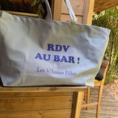 XXL cotton bag "RDV au bar" in light blue