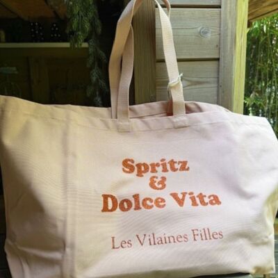 XXL cotton bag "Spritz and Dolce Vita" in peach color