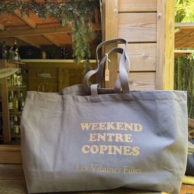 XXL cotton bag "Weekend with friends" in gray