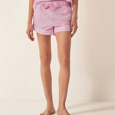 Pijama corto de algodón orgánico con rayas rosas y blancas