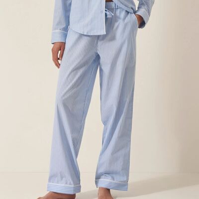 Pantalón de pijama de algodón orgánico para mujer con rayas azules y blancas
