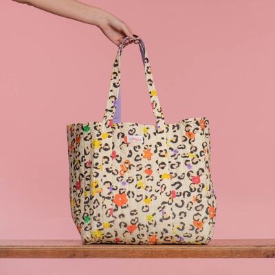 Tropical Leopard Quilted Tote Bag