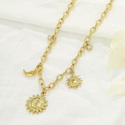 Stainless Steel Sun Charm Link Necklace -BJ210250