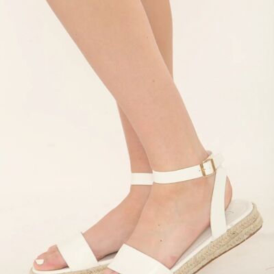 SANDALES BASSE PLATEFORME EN RAPHIA BLANC À BRIDES À LA CHEVILLE (LOT DE 12 PAIRES, TAILLES UK3-UK8)