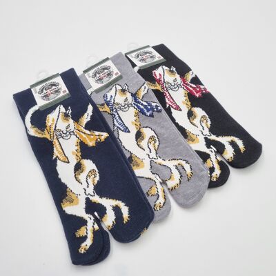 Japanese Tabi Socks in Cotton with Cat Pattern Size FR 40-45
