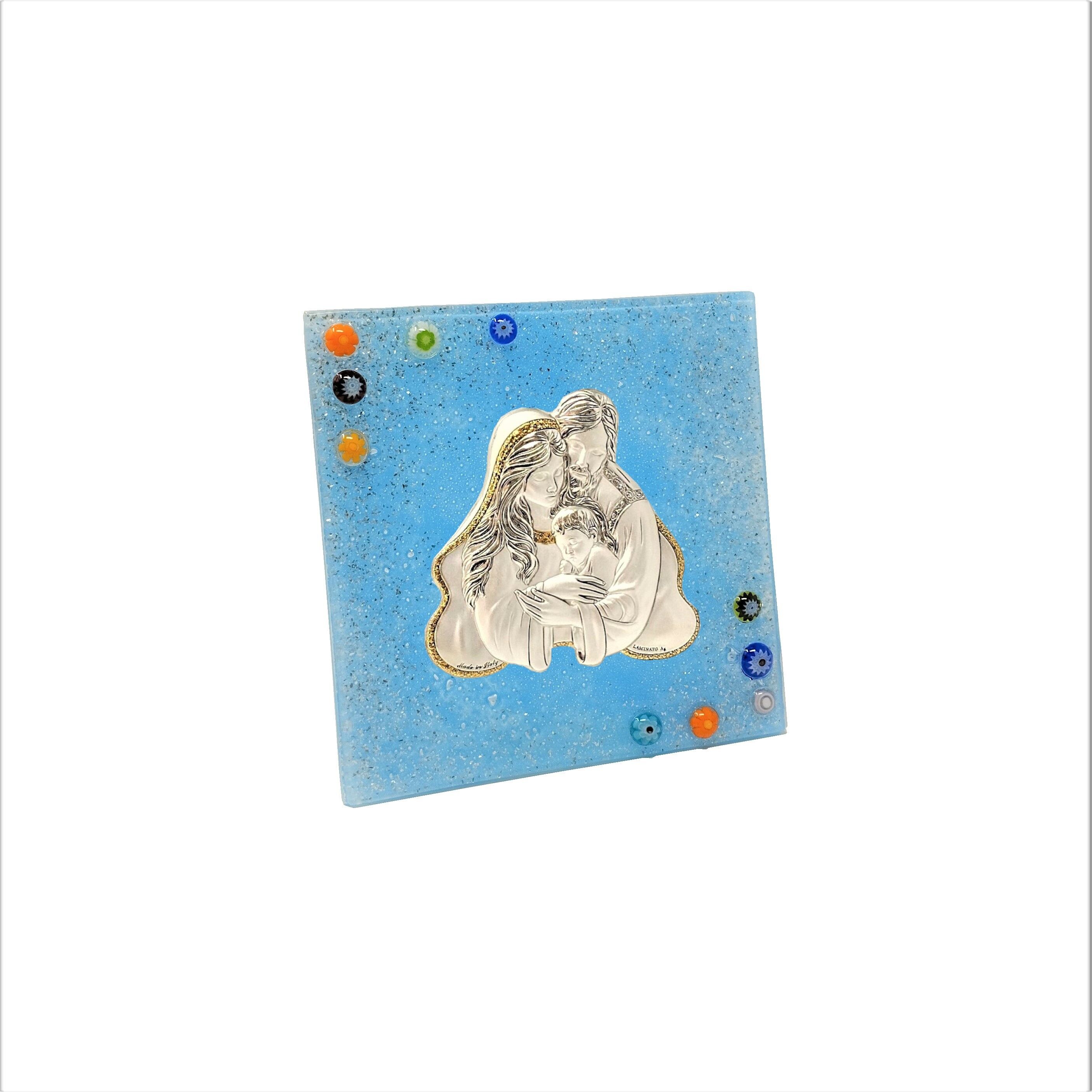 Bomboniera cerimonia Battesimo Nascita icona argento Sacra Famiglia in Vetro Murano Idea Regalo