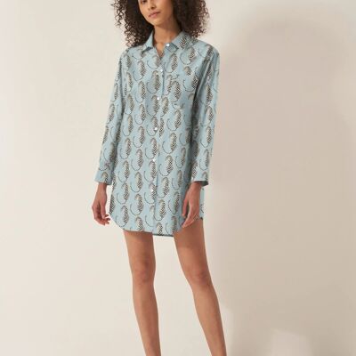 Chemise de nuit en coton bio pour femme à motif léopard bleu