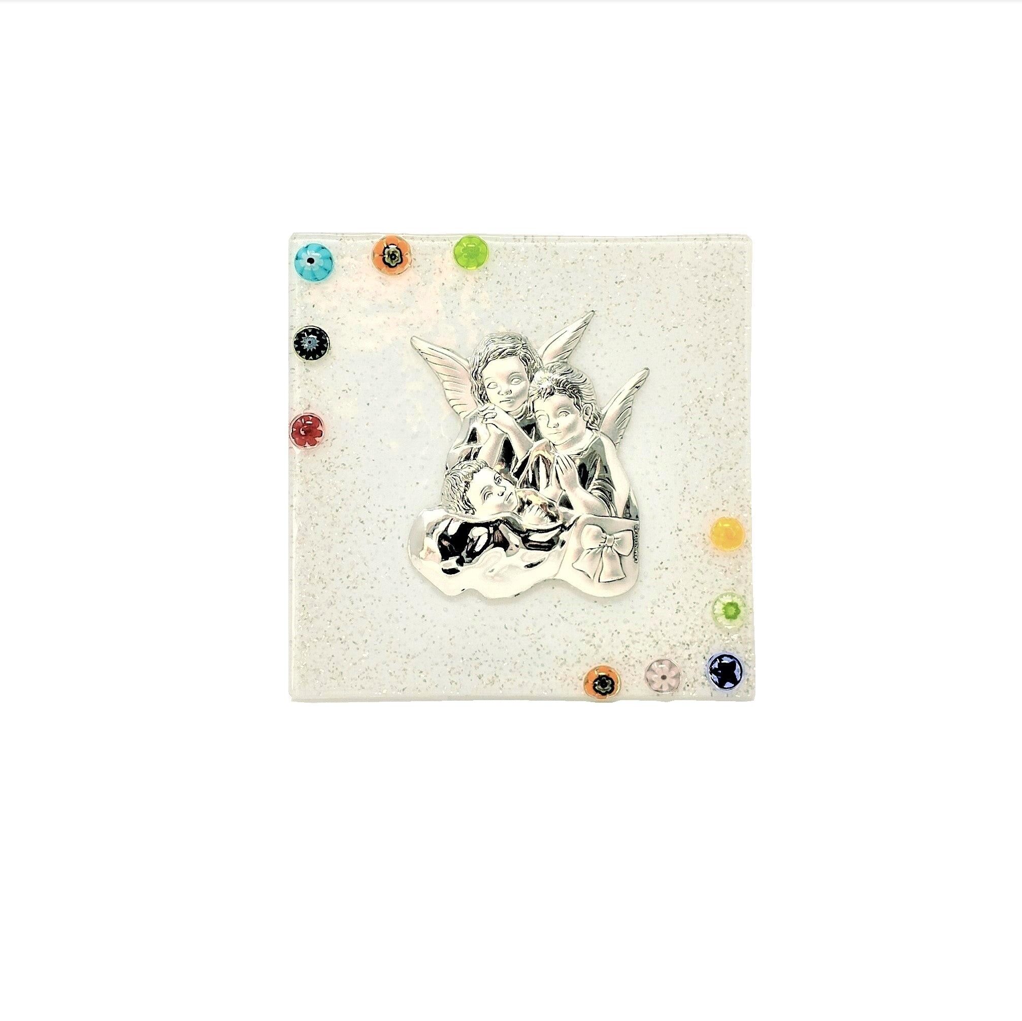 Bomboniera cerimonia Battesimo Nascita icona  Angeli argento in vetro di Murano Idea Regao