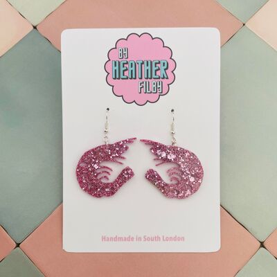 Pink Shrimp Glitter Resin Earrings