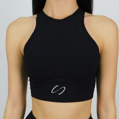 High-support black sleeveless sports top