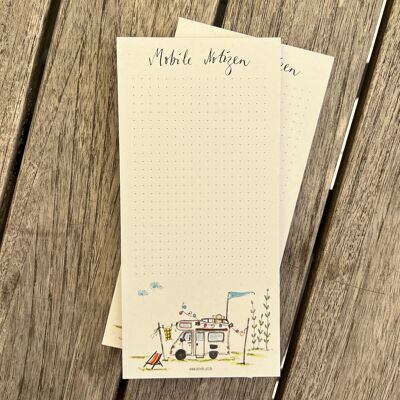 Bloc-notes en papier recyclé | Motif caravane | « Notes mobiles » | 50 feuilles, pointillées