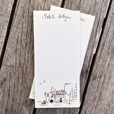 Bloc-notes en papier recyclé | Motif caravane | « Notes mobiles » | 50 feuilles, pointillées