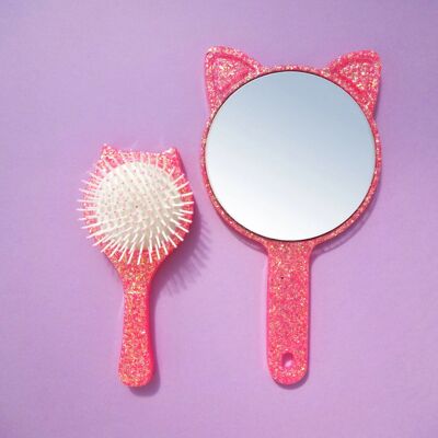 Children's Brush & Mirror Duo • Magic Pink Cat