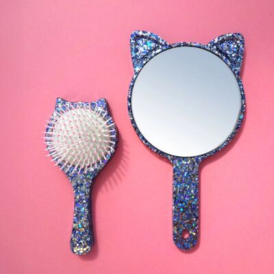 Children's Brush & Mirror Duo • Frozen Blue Cat