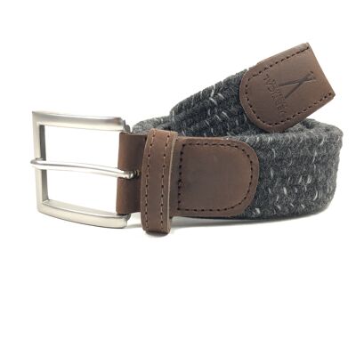 Ceinture tressee gris raye blanc