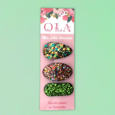Trio petites barrettes • Classique Vert d'automne