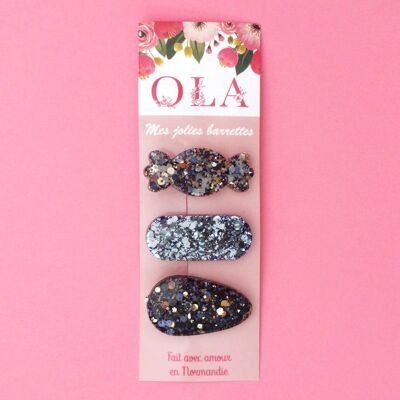 Trio of small hair clips • Blue candy nuggets