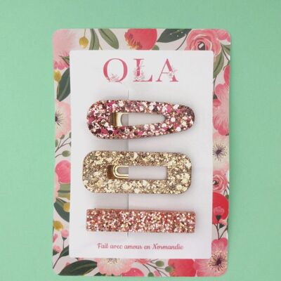 Trio of large barrettes • Rose des bois