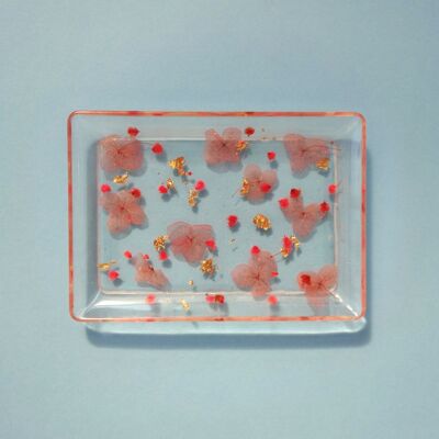 Coupelle rectangulaire • Fleurs séchées roses