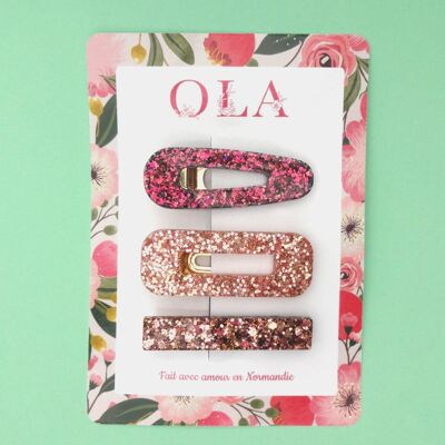 Trio large barrettes • Dawn pink