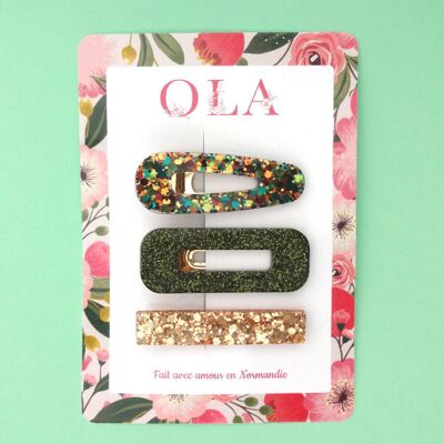 Trio large barrettes • Autumn Green