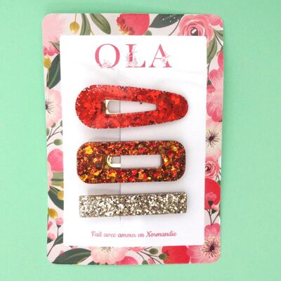 Trio large barrettes • Orange Pumpkin