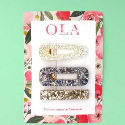 Trio large barrettes • Glacier white