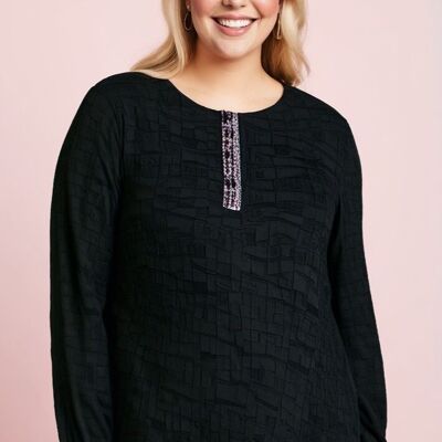 Blusa negra texturizada de talla grande (C6239&NOIR)
