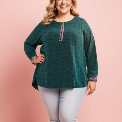 Blusa texturizada verde de talla grande (C6239&GREEN)