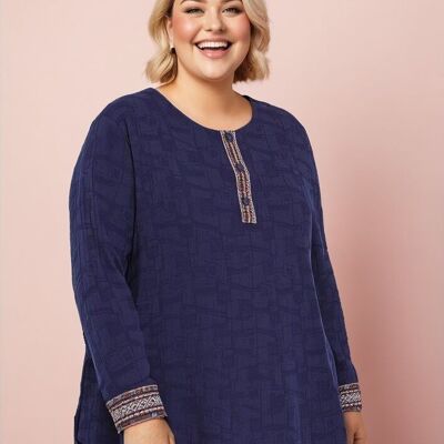 Blusa texturizada azul de talla grande (C6239&BLUE)