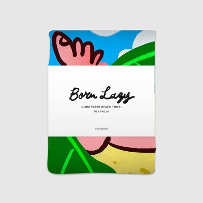 Serviette de plage illustrée - Born Lazy (70x140cm)