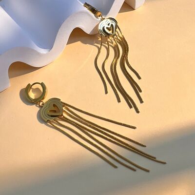 Boucle d'oreille cœur pendante en acier inoxydable