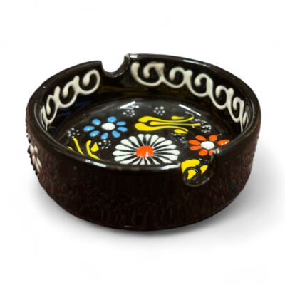 Cendrier en céramique – Iznik, motif floral noir – 10 cm